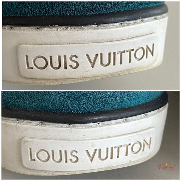 Auth Louis Vuitton Green Monogram Embossed Leather Nubuck Low Top Sneakers 36/6 - Picture 5 of 15